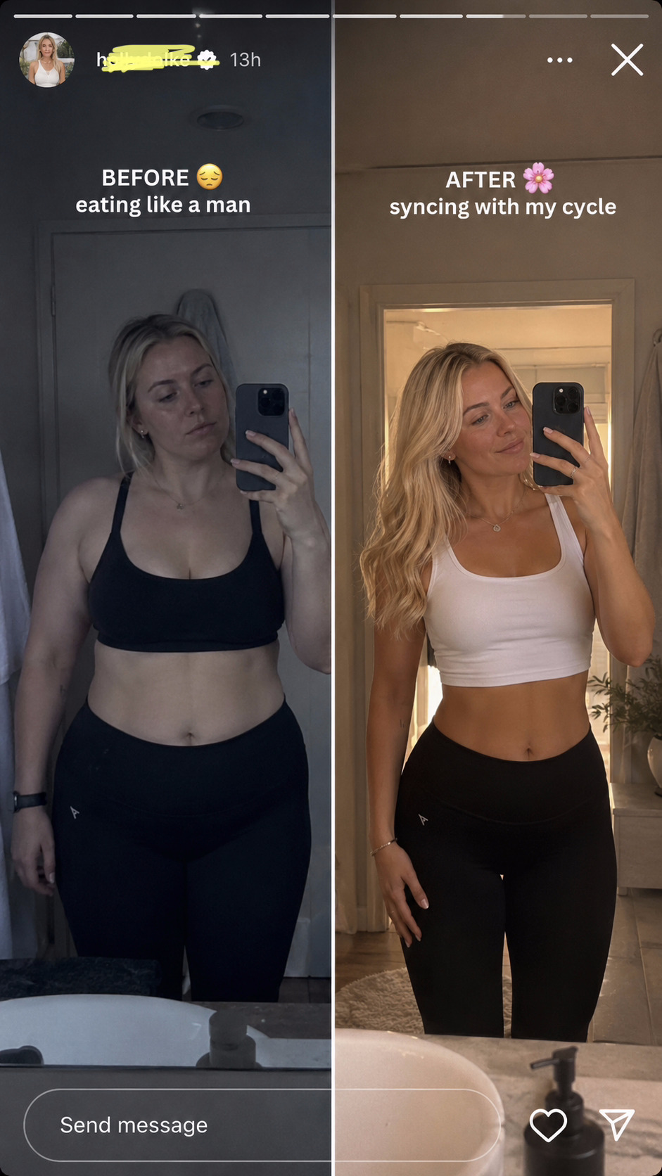 Before and after syncing with my cycle